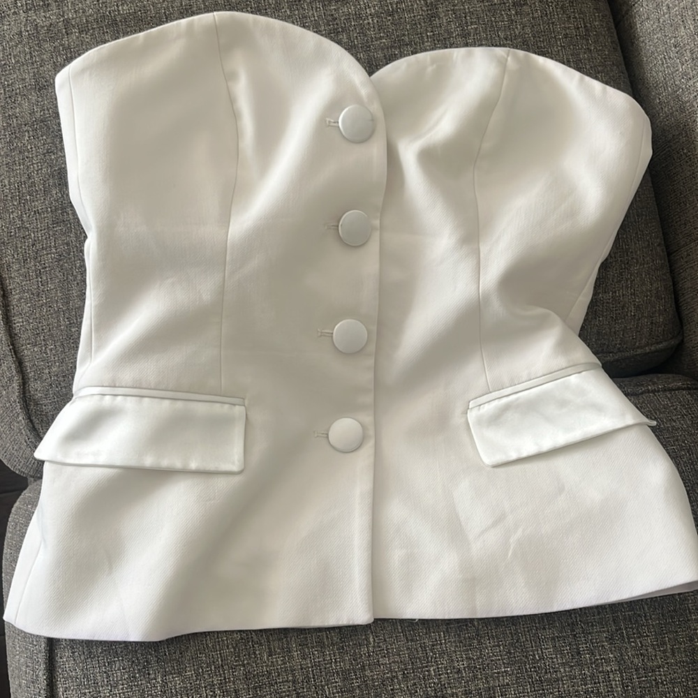 Zara White Strapless Buttoned Top - Picture 4 of 7